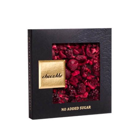 Fără zahăr - Tableta de ciocolata artizanala neagra chocoMe fara zahar adaugat cu mure, visine, zmeura liofilizata 50g
