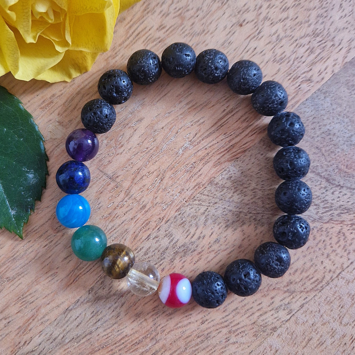 Csakra karkötő lávakővel 8mm-es gyöngyökből – 15 cm csuklóméret [2]