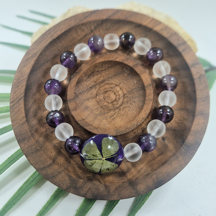 Brățară Cristal de Stâncă și Ametist din sfere de 8mm – încheietură 15 cm [1]