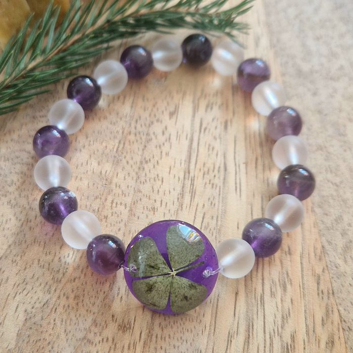 Brățară Cristal de Stâncă și Ametist din sfere de 8mm – încheietură 15 cm [2]