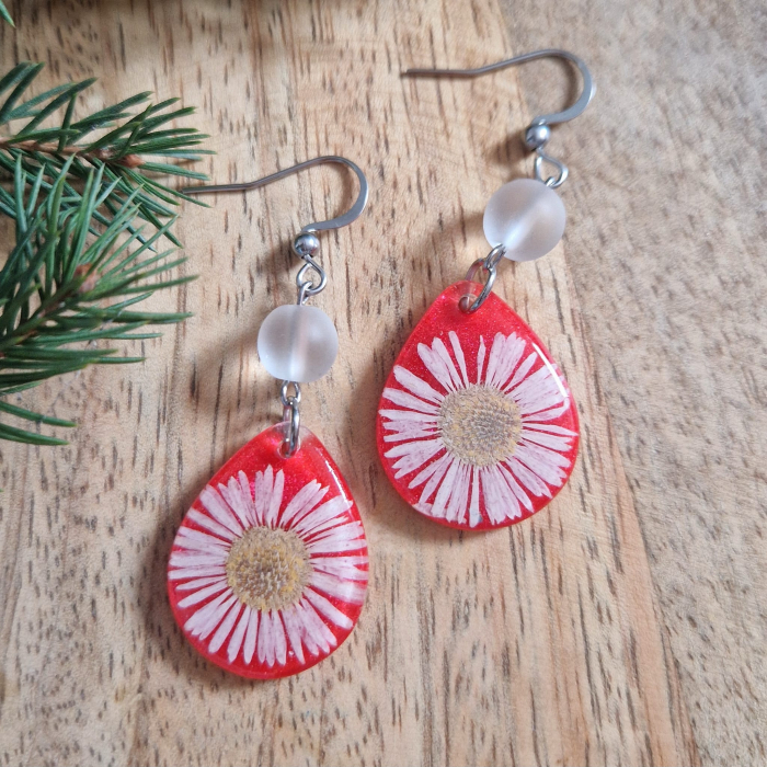 Cercei din oțel cu flori de bănuți  și cristal de munte [2]