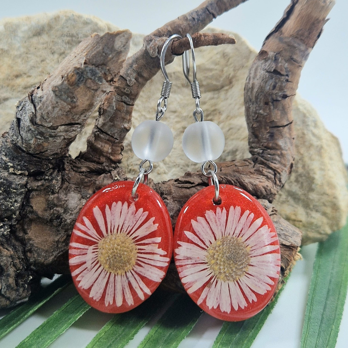 Cercei din oțel cu flori de bănuți  și cristal de munte [1]