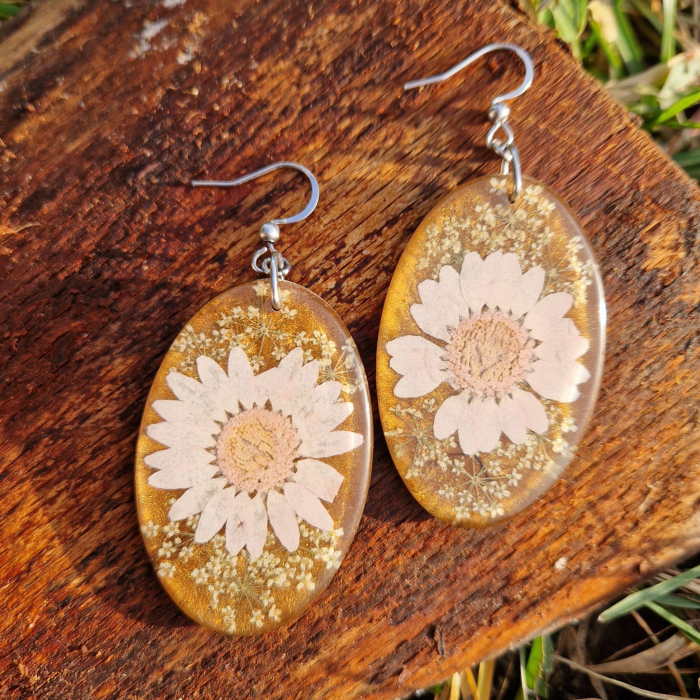 Cercei din oțel cu flori de morcov și margaretă [2]