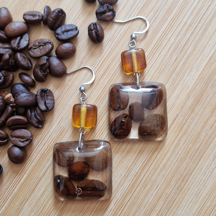 Cercei din oțel cu boabe de cafea [2]