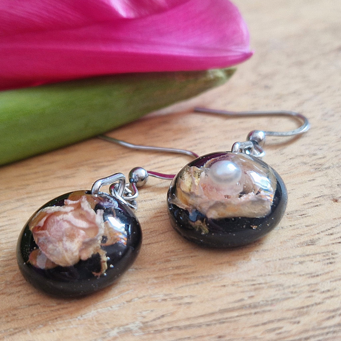 Cercei din oțel cu mini trandafir 3D [2]