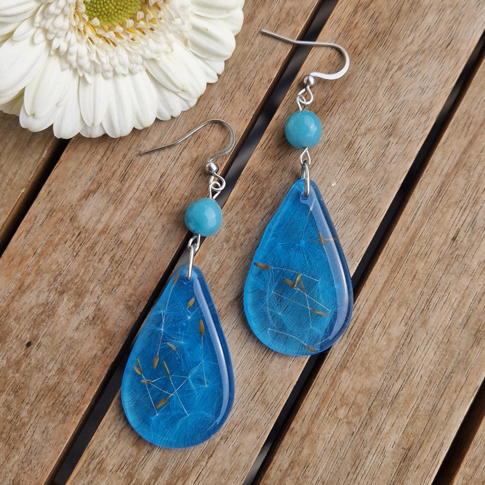 Pitypang és angelit ásvány  acél fülbevaló [2]