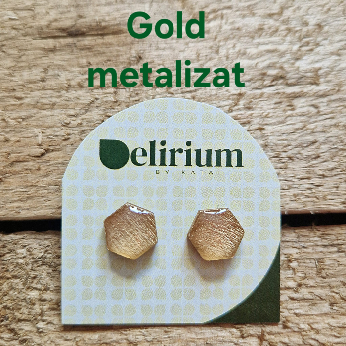 Cercei punct cu șurub din lemn - hexagon, culori metalizate [2]