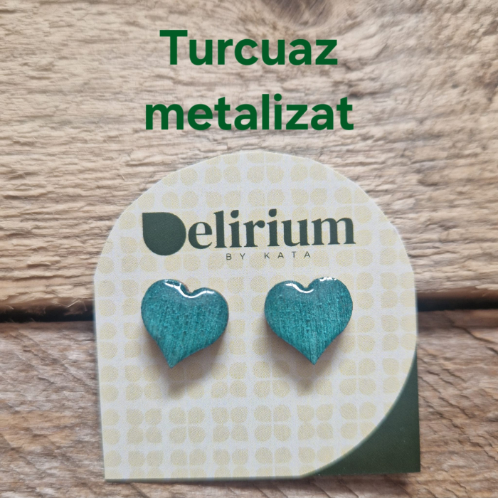 Cercei punct cu șurub din lemn - inimă, culori metalizate [7]