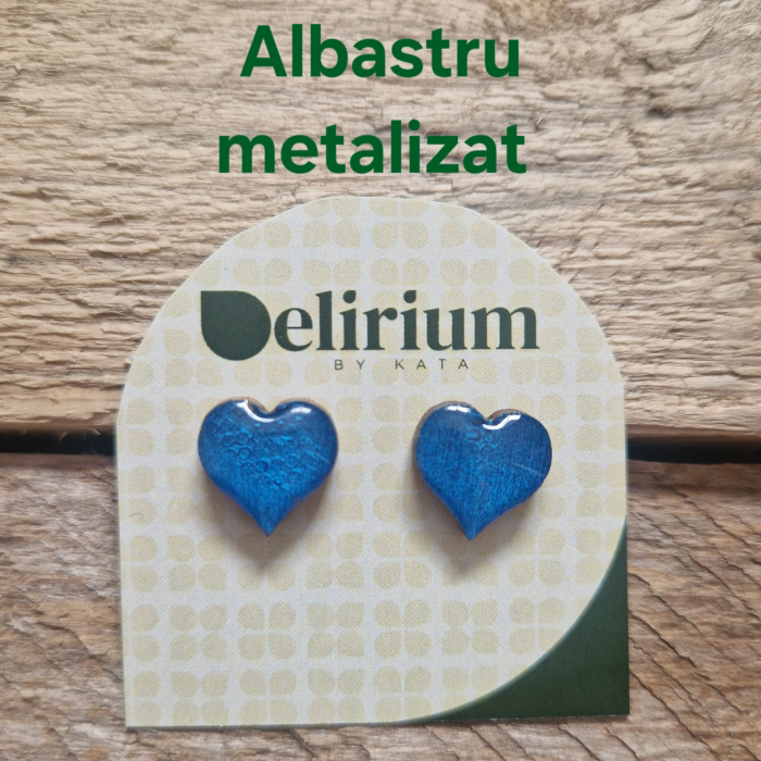 Cercei punct cu șurub din lemn - inimă, culori metalizate [8]