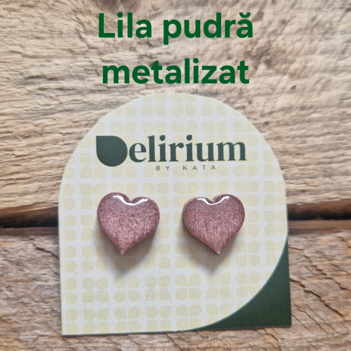 Cercei punct cu șurub din lemn - inimă, culori metalizate [6]