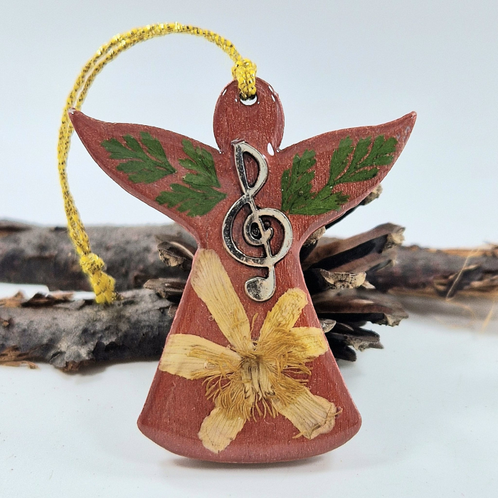 Karácsonyi angyaldísz – Igazi virágokkal, fából [1]