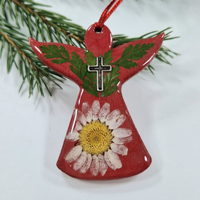 Karácsonyi angyaldísz – Igazi virágokkal, fából [1]