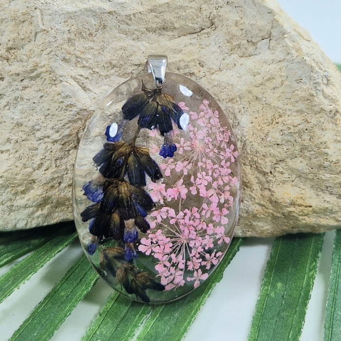 Pandantiv argint cu lavandă și flori de morcov [1]