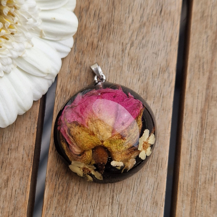 Törperózsa és bodzavirág 3D ezüst medál [2]