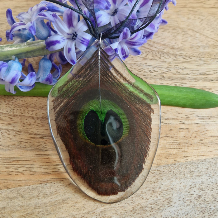 Pávatollas acél medál + zsinór nyaklánc [3]