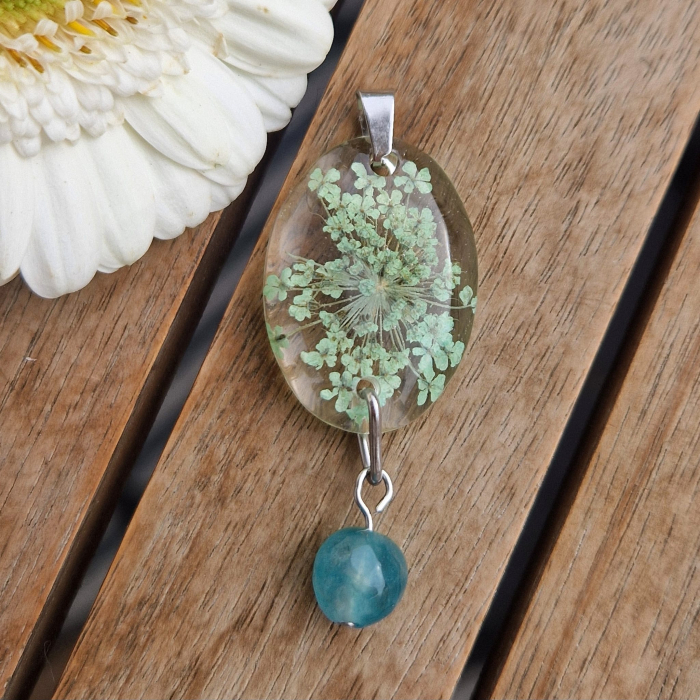 Pandantiv oțel cu flori de morcov și cristal angelit [2]