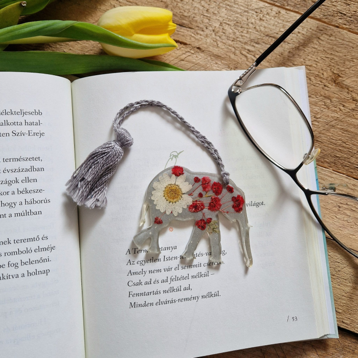 Semn de carte cu flori sălbatice și margaretă - elefant [2]