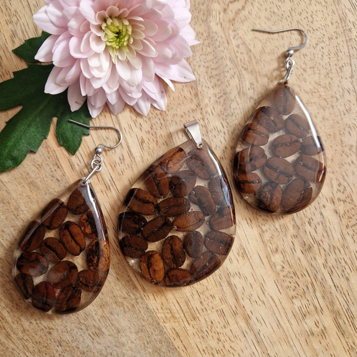 Set bijuterii din oțel cu boabe de cafea [2]