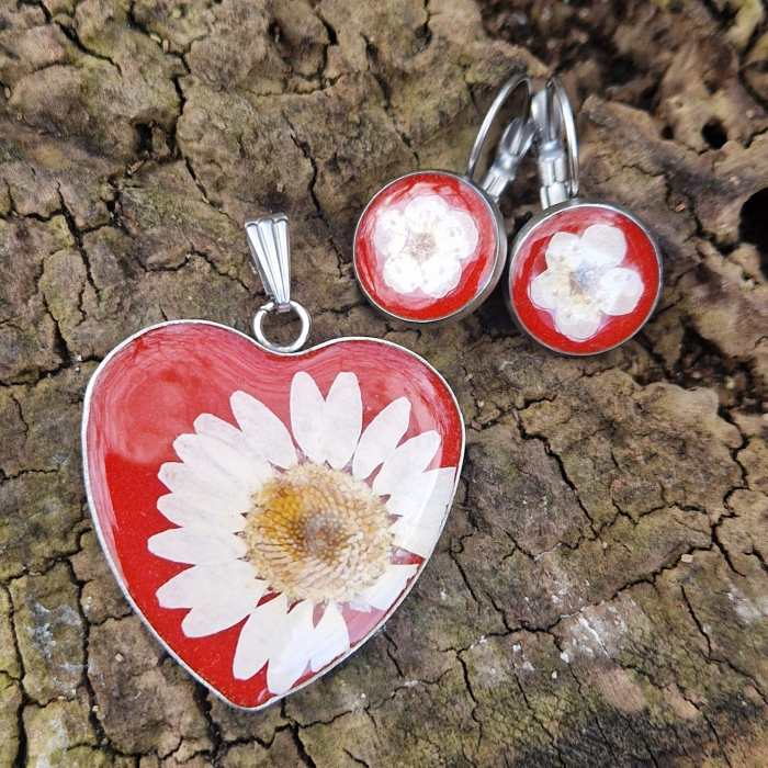 Set bijuterii din oțel cu margaretă și flori de prun [3]