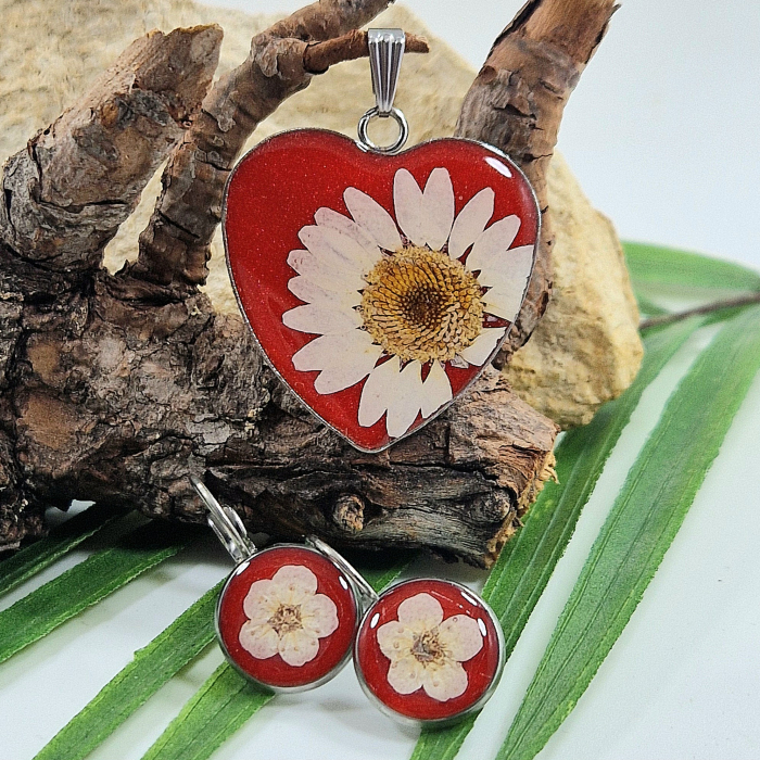 Set bijuterii din oțel cu margaretă și flori de prun [2]