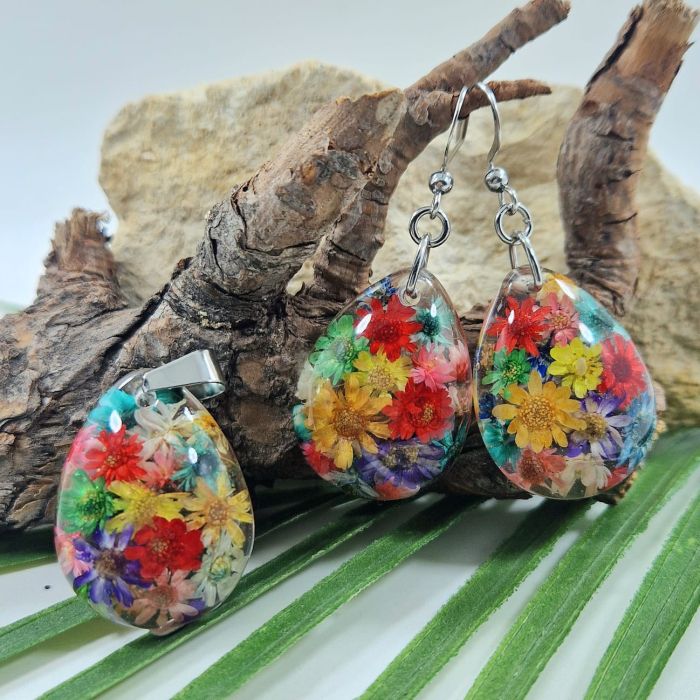 Set bijuterii din oțel cu flori de pai [1]