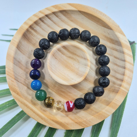 Ékszerek igazi virágokból - Csakra karkötő lávakővel 8mm-es gyöngyökből – 15 cm csuklóméret