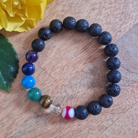 Csakra karkötő lávakővel 8mm-es gyöngyökből – 15 cm csuklóméret [1]