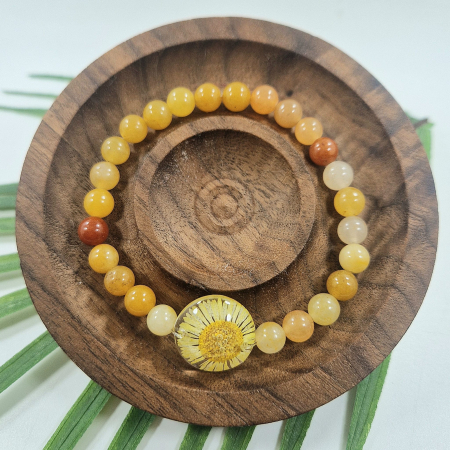 Ékszerek igazi virágokból - Sárga kalcit karkötő 6mm-es gyöngyökből – 16 cm csuklóméret