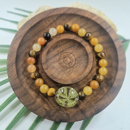 Karparec - Tigrisszem és sárga kalcit karkötő 6mm-es gyöngyökből – 16 cm csuklóméret