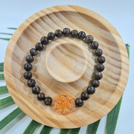 PRODUSE NOI - Brățară Obsidian Fulg de Nea din sfere de 6mm – încheietură 15 cm