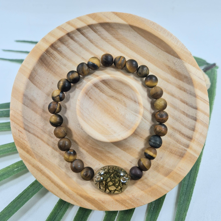 Ékszerek igazi virágokból - Tigrisszem 6mm ásvány karkötő - 15 cm csukló (matt)