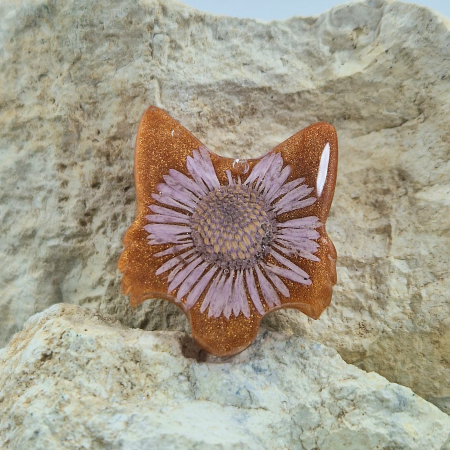 Broșă - Broșă cu floarea de bănuți - vulpe