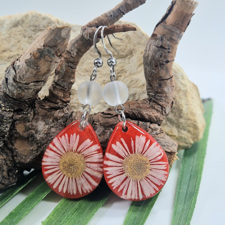 Üzlet - Százszorszép és hegyikristály acél fülbevaló