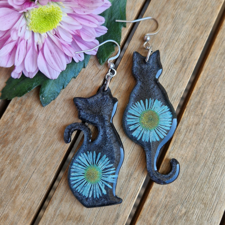 Cercei din oțel cu flori de bănuți - pisică [1]