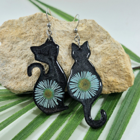 Cercei - Cercei din oțel cu flori de bănuți - pisică