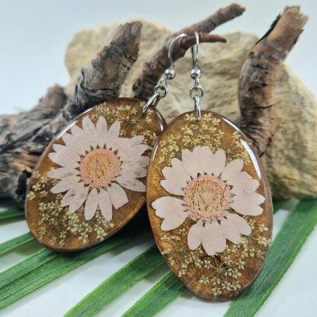 Cercei - Cercei din oțel cu flori de morcov și margaretă