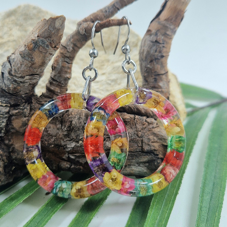 Cercei din oțel cu flori de pai