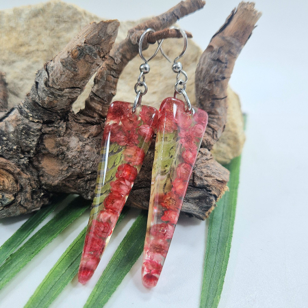 Cercei - Cercei din oțel cu flori de pai și ferigă