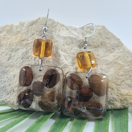 Cercei din oțel cu boabe de cafea