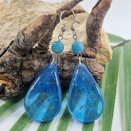 Bijuterii cu cristale naturale - Cercei din oțel cu păpădie și cristal angelit