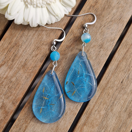 Cercei din oțel cu păpădie și cristal agat [1]