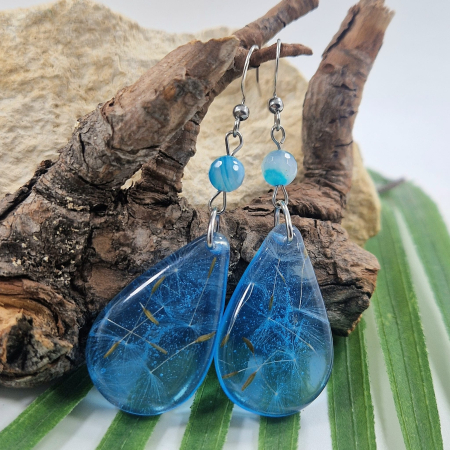 Bijuterii cu cristale naturale - Cercei din oțel cu păpădie și cristal agat