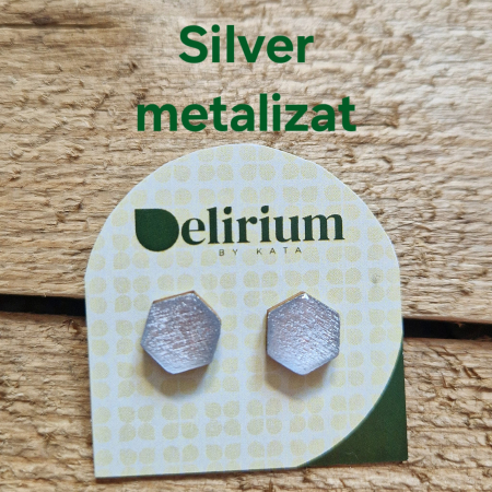 Cercei punct cu șurub din lemn - hexagon, culori metalizate [3]