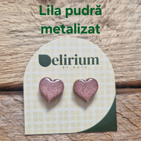 Cercei punct cu șurub din lemn - inimă, culori metalizate [5]