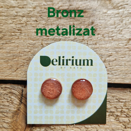 Cercei punct cu șurub din lemn - rotund, culori metalizate [1]