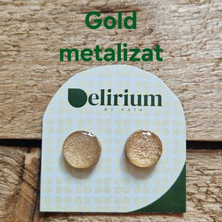 Cercei punct cu șurub din lemn - rotund, culori metalizate [1]