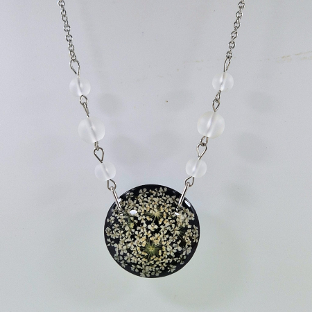 Colier / Pandantiv - Colier oțel cu floarea de morcov și cristal de stâncă