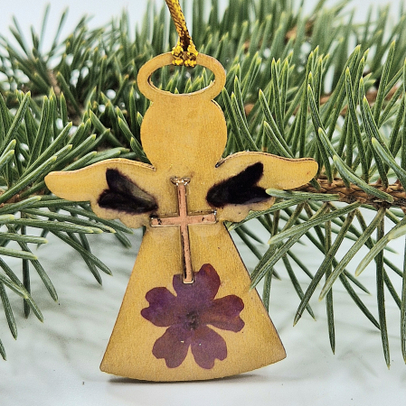 Karácsonyi dekoráció - Karácsonyi angyaldísz – Igazi virágokkal, fából