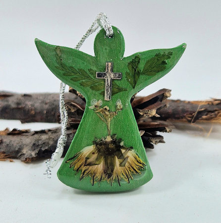 PRODUSE NOI - Decor de Crăciun - Îngerași din lemn cu flori naturale