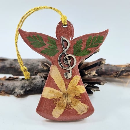 PRODUSE NOI - Decor de Crăciun - Îngerași din lemn cu flori naturale